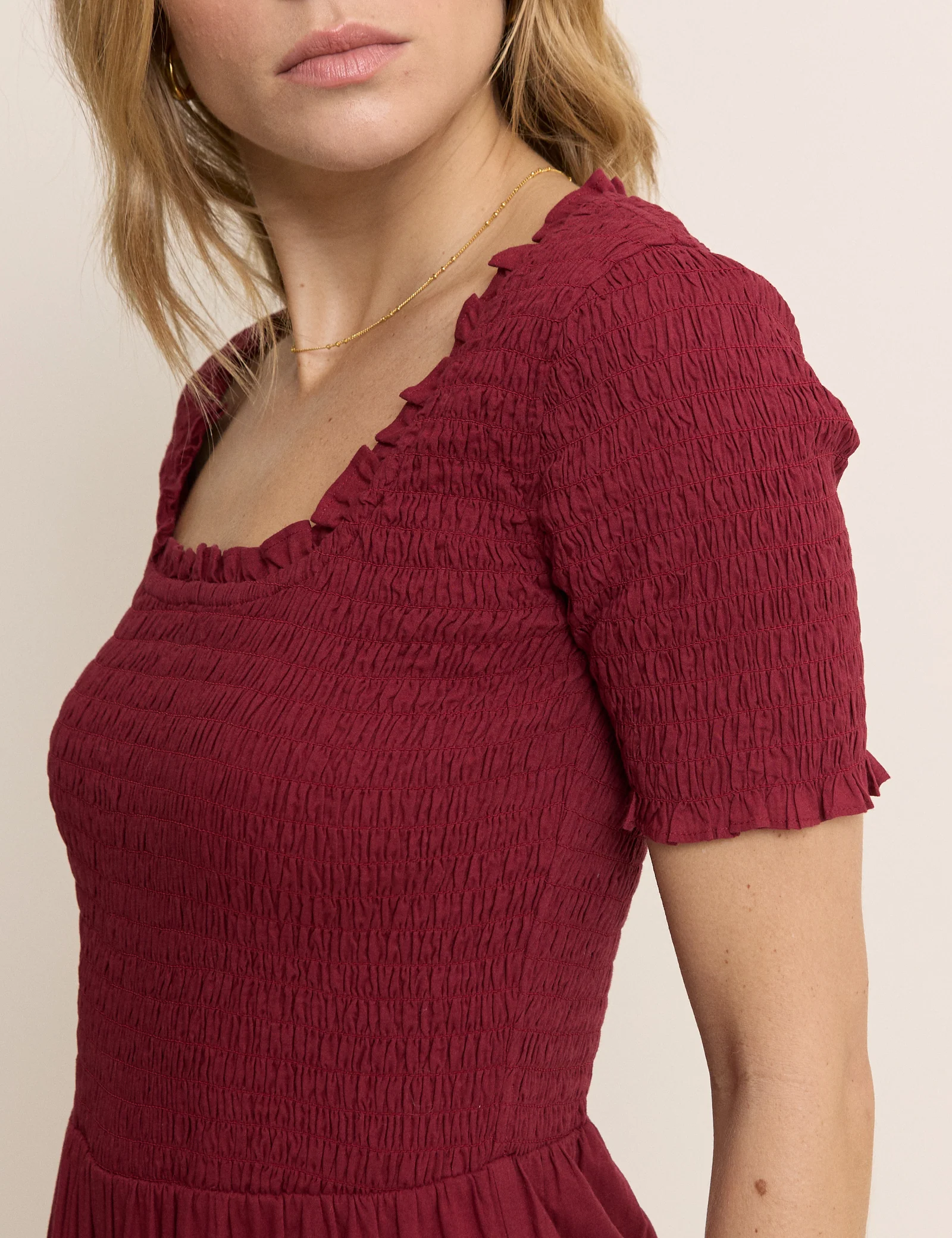 Red Shirred Wide Leg Zita Jumpsuit - Image 2